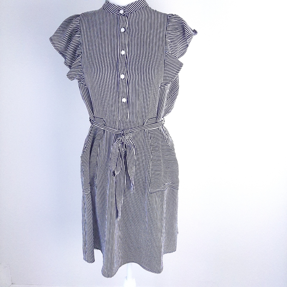 Monteau Blue & White Striped Seersucker Dress